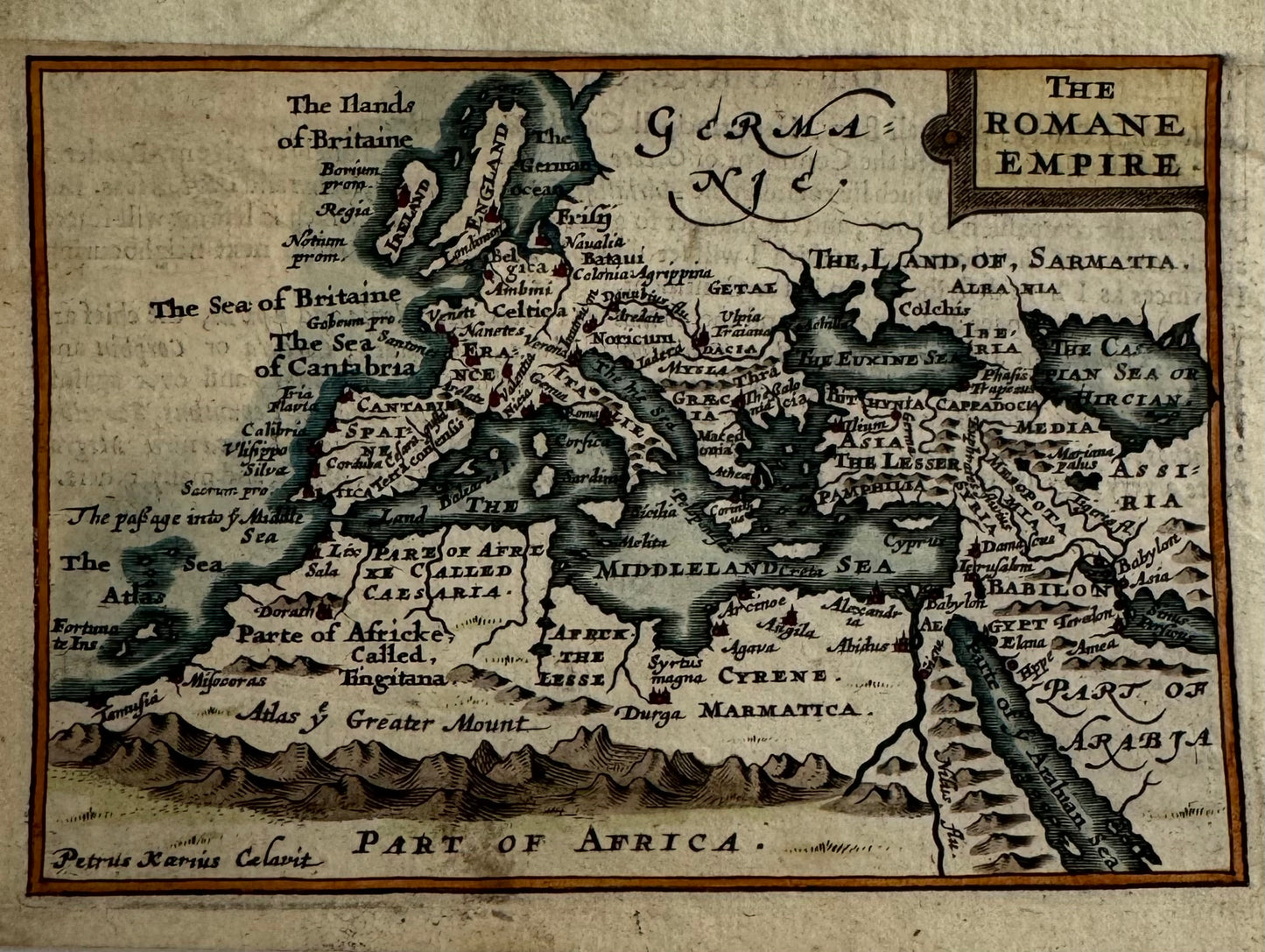 Map of the Roman Empire with text labels on a brown background